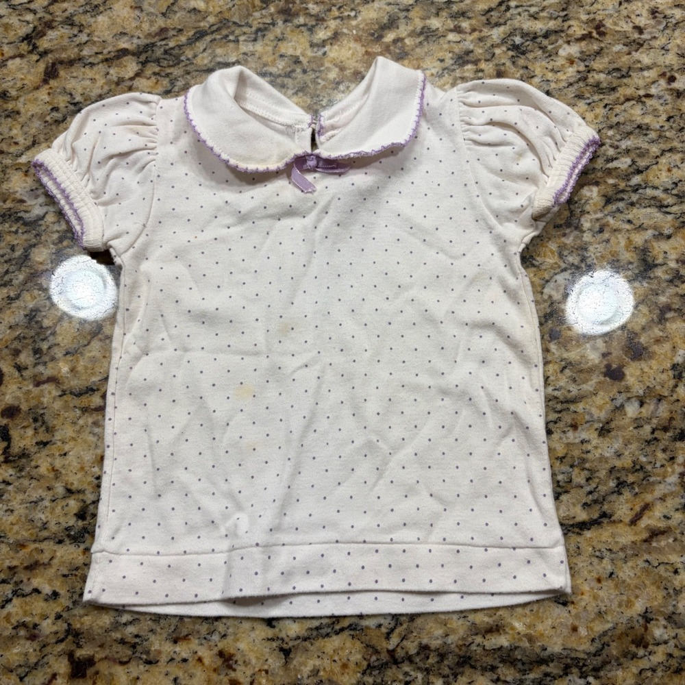 Vintage Hearts & Flowers Girls Purple Polka Dot Peter Pan Collar Top 18M Cream